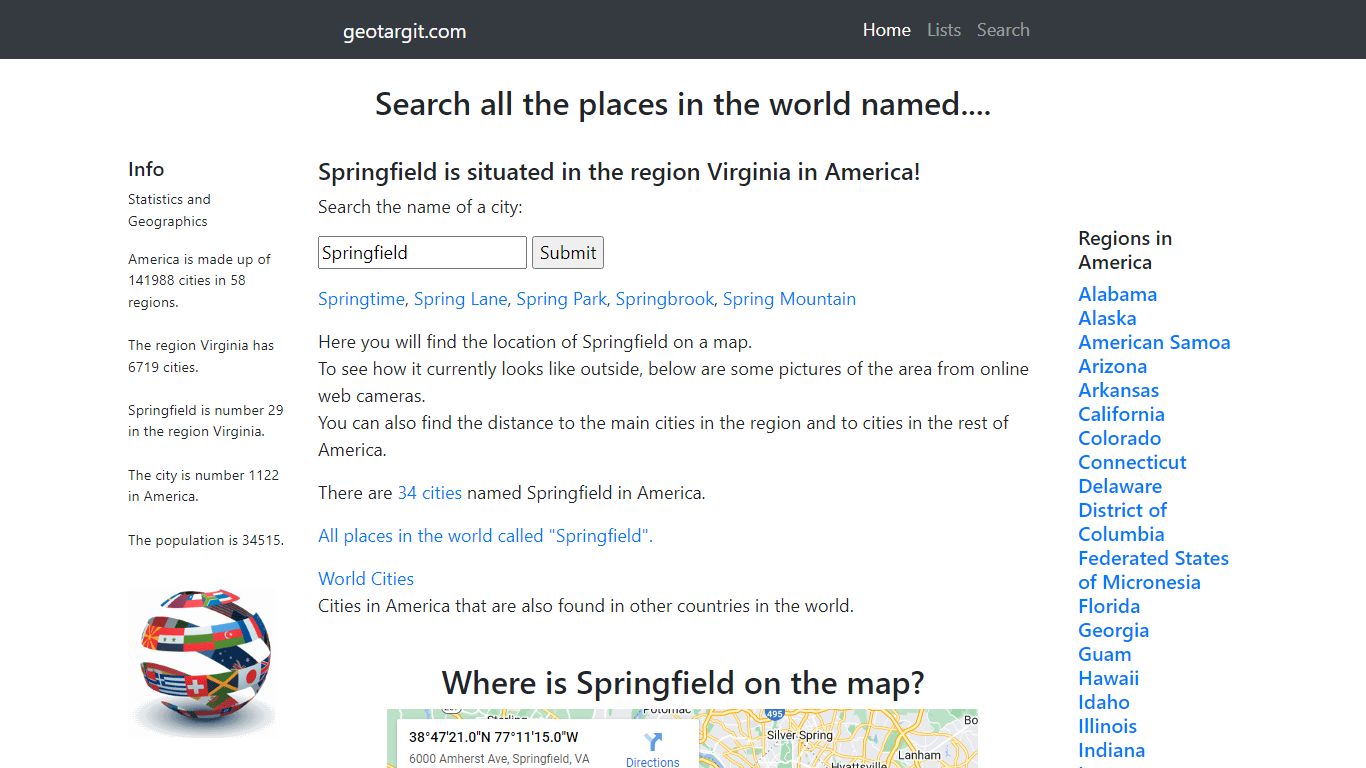 Search all the places in the world named....